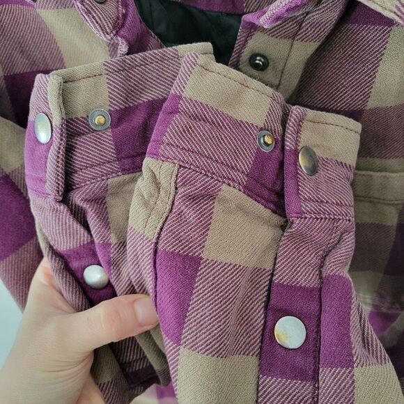 Duluth Trading Co Quilted Flannel Shacket Purple/Olive Snap Small Insulated - Picture 4 of 7